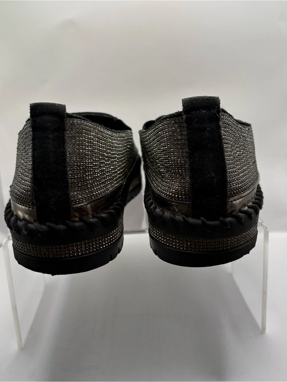 Men's Black Crystal-Embellished Slip-On Loafers